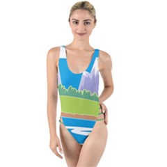 Nature Tree Water Grass Sun High Leg Strappy Swimsuit by Pakrebo