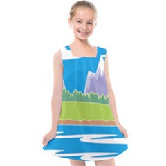 Nature Tree Water Grass Sun Kids  Cross Back Dress by Pakrebo