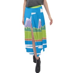 Nature Tree Water Grass Sun Velour Split Maxi Skirt