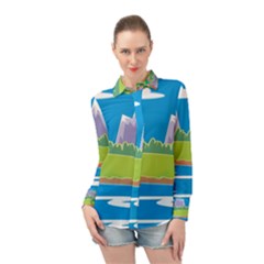 Nature Tree Water Grass Sun Long Sleeve Chiffon Shirt