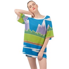 Nature Tree Water Grass Sun Oversized Chiffon Top