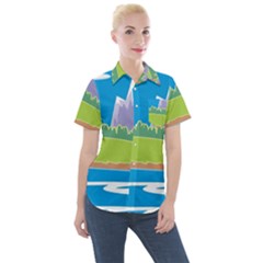 Nature Tree Water Grass Sun Women s Short Sleeve Pocket Shirt