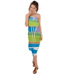 Nature Tree Water Grass Sun Waist Tie Cover Up Chiffon Dress