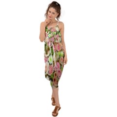 Pastel Pink Roses Waist Tie Cover Up Chiffon Dress