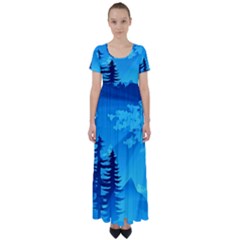 Forest Landscape Pine Trees Forest High Waist Short Sleeve Maxi Dress by Pakrebo