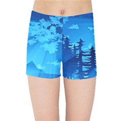 Forest Landscape Pine Trees Forest Kids  Sports Shorts by Pakrebo