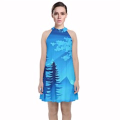 Forest Landscape Pine Trees Forest Velvet Halter Neckline Dress  by Pakrebo