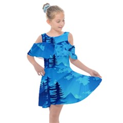 Forest Landscape Pine Trees Forest Kids  Shoulder Cutout Chiffon Dress by Pakrebo