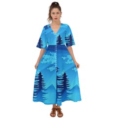 Forest Landscape Pine Trees Forest Kimono Sleeve Boho Dress by Pakrebo