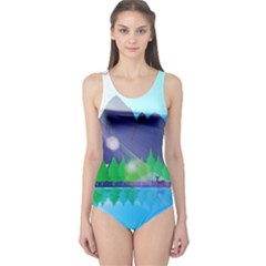 Forest Landscape Pine Trees Forest One Piece Swimsuit by Pakrebo