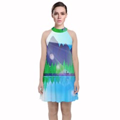 Forest Landscape Pine Trees Forest Velvet Halter Neckline Dress  by Pakrebo