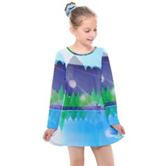 Forest Landscape Pine Trees Forest Kids  Long Sleeve Dress by Pakrebo