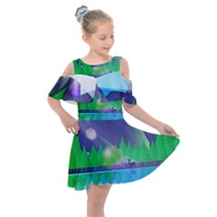 Forest Landscape Pine Trees Forest Kids  Shoulder Cutout Chiffon Dress by Pakrebo