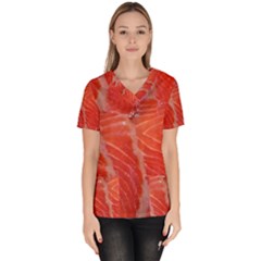 Food Fish Red Trout Salty Natural Women s V-neck Scrub Top by Pakrebo