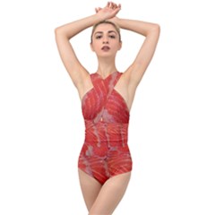 Food Fish Red Trout Salty Natural Cross Front Low Back Swimsuit by Pakrebo