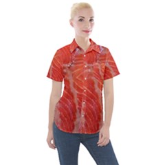 Food Fish Red Trout Salty Natural Women s Short Sleeve Pocket Shirt