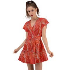 Food Fish Red Trout Salty Natural Flutter Sleeve Wrap Dress