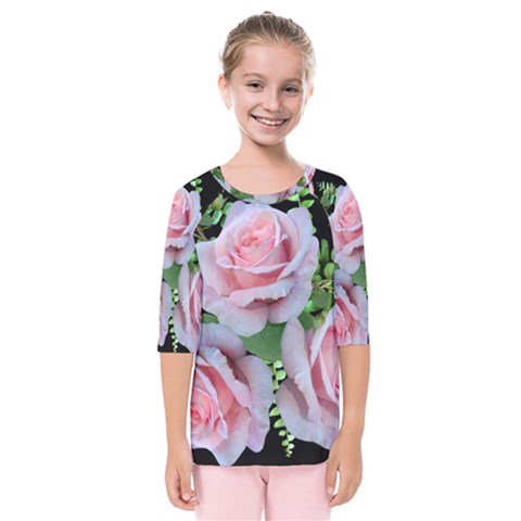 Roses Flowers Ferns Arrangement Kids  Quarter Sleeve Raglan Tee by Pakrebo