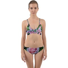 Roses Flowers Ferns Arrangement Wrap Around Bikini Set by Pakrebo