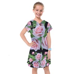 Roses Flowers Ferns Arrangement Kids  Drop Waist Dress by Pakrebo