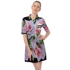 Roses Flowers Ferns Arrangement Belted Shirt Dress by Pakrebo