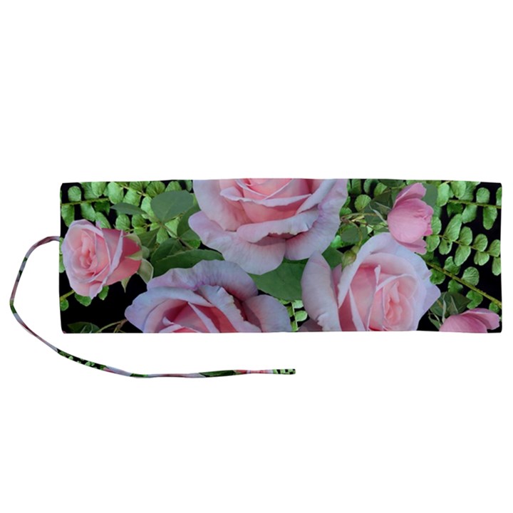 Roses Flowers Ferns Arrangement Roll Up Canvas Pencil Holder (M)