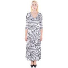 Phone Dial Communication Technology Quarter Sleeve Wrap Maxi Dress by Pakrebo