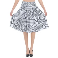 Phone Dial Communication Technology Flared Midi Skirt by Pakrebo