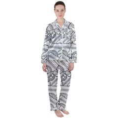 Phone Dial Communication Technology Satin Long Sleeve Pyjamas Set by Pakrebo