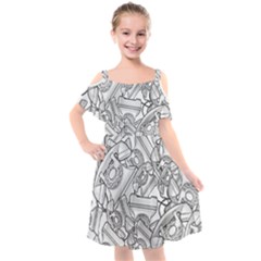 Phone Dial Communication Technology Kids  Cut Out Shoulders Chiffon Dress