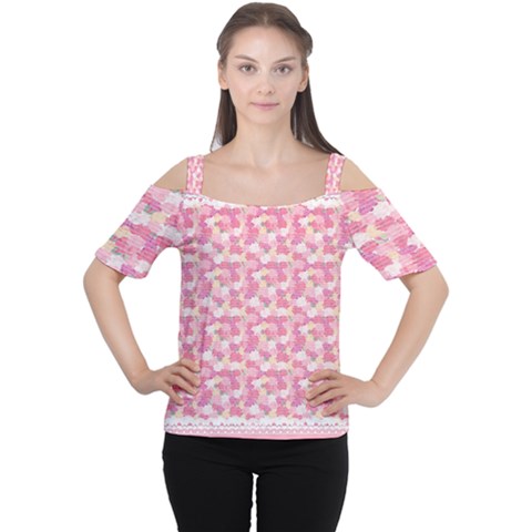 Peony Pattern Pink Scrapbooking Cutout Shoulder Tee by Pakrebo