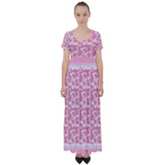 Peony Pattern Pink Scrapbooking High Waist Short Sleeve Maxi Dress by Pakrebo