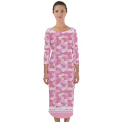 Peony Pattern Pink Scrapbooking Quarter Sleeve Midi Bodycon Dress by Pakrebo