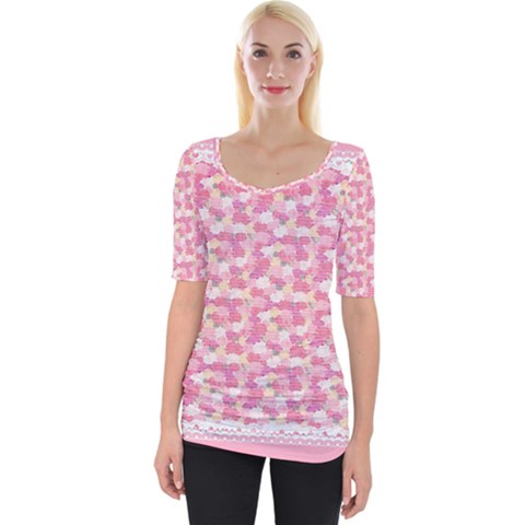 Peony Pattern Pink Scrapbooking Wide Neckline Tee by Pakrebo