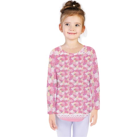 Peony Pattern Pink Scrapbooking Kids  Long Sleeve Tee by Pakrebo