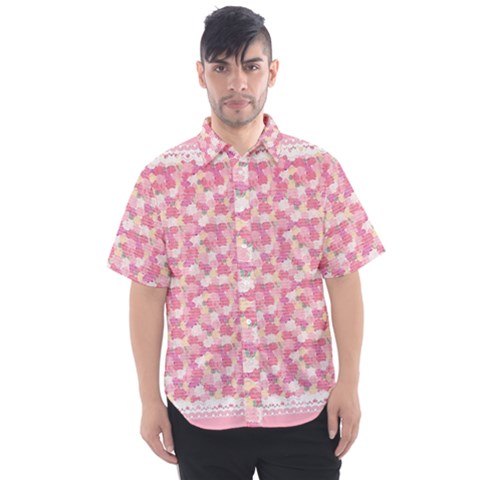 Peony Pattern Pink Scrapbooking Men s Short Sleeve Shirt by Pakrebo