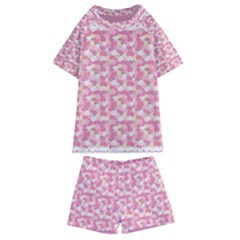 Peony Pattern Pink Scrapbooking Kids  Swim Tee And Shorts Set by Pakrebo