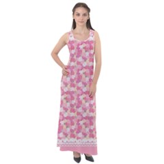 Peony Pattern Pink Scrapbooking Sleeveless Velour Maxi Dress by Pakrebo