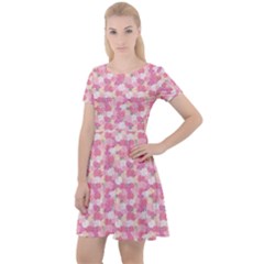 Peony Pattern Pink Scrapbooking Cap Sleeve Velour Dress  by Pakrebo