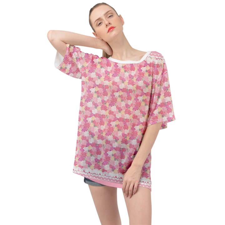 Peony Pattern Pink Scrapbooking Oversized Chiffon Top