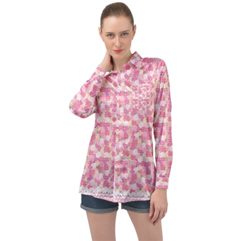 Peony Pattern Pink Scrapbooking Long Sleeve Satin Shirt by Pakrebo