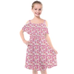 Peony Pattern Pink Scrapbooking Kids  Cut Out Shoulders Chiffon Dress