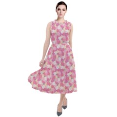 Peony Pattern Pink Scrapbooking Round Neck Boho Dress by Pakrebo