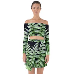 Fern Plant Leaf Green Botany Off Shoulder Top With Skirt Set by Pakrebo