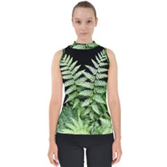 Fern Plant Leaf Green Botany Mock Neck Shell Top