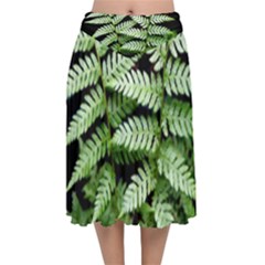 Fern Plant Leaf Green Botany Velvet Flared Midi Skirt by Pakrebo