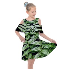 Fern Plant Leaf Green Botany Kids  Shoulder Cutout Chiffon Dress by Pakrebo