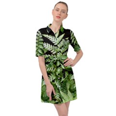 Fern Plant Leaf Green Botany Belted Shirt Dress by Pakrebo