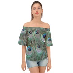 Peacock Feather Pattern Plumage Off Shoulder Short Sleeve Top by Pakrebo