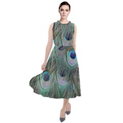 Peacock Feather Pattern Plumage Round Neck Boho Dress by Pakrebo